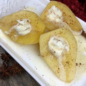 Poached Pears with Honey Mascarpone Cream
