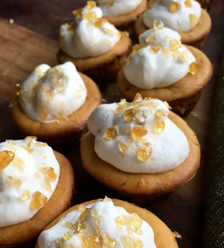 Mini-Pumpkin Cheesecakes with Salted-Caramel Crunch Topping