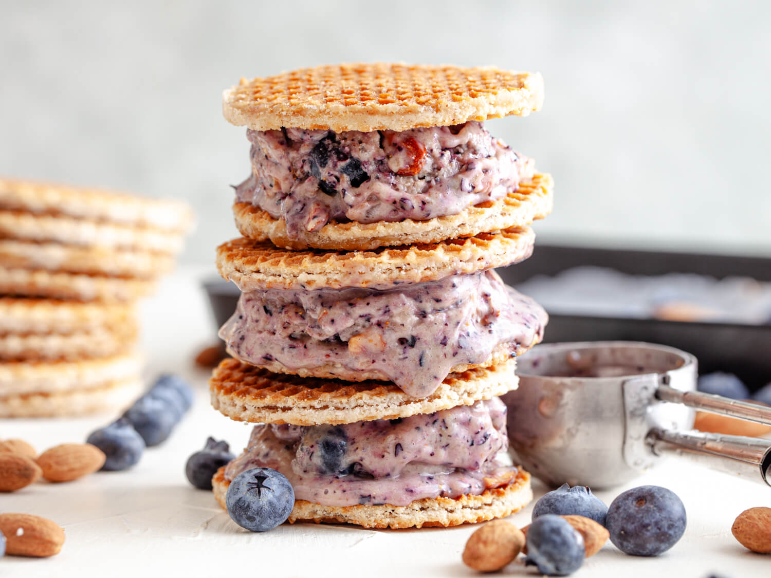 Blueberry Almond Ice Cream Wafflewiches